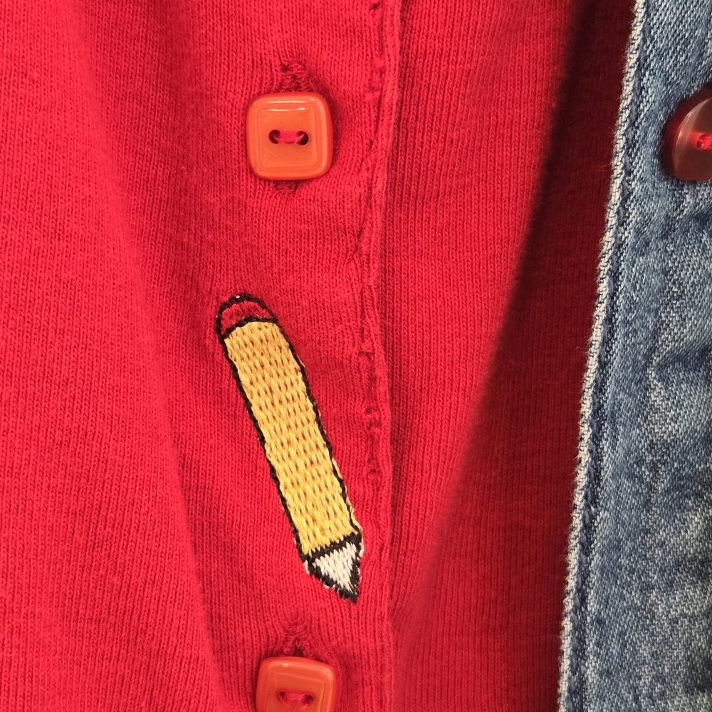 Bobbie Brooks Vintage Apple Pencil school denim button down shirt size XXL - Picture 7 of 10